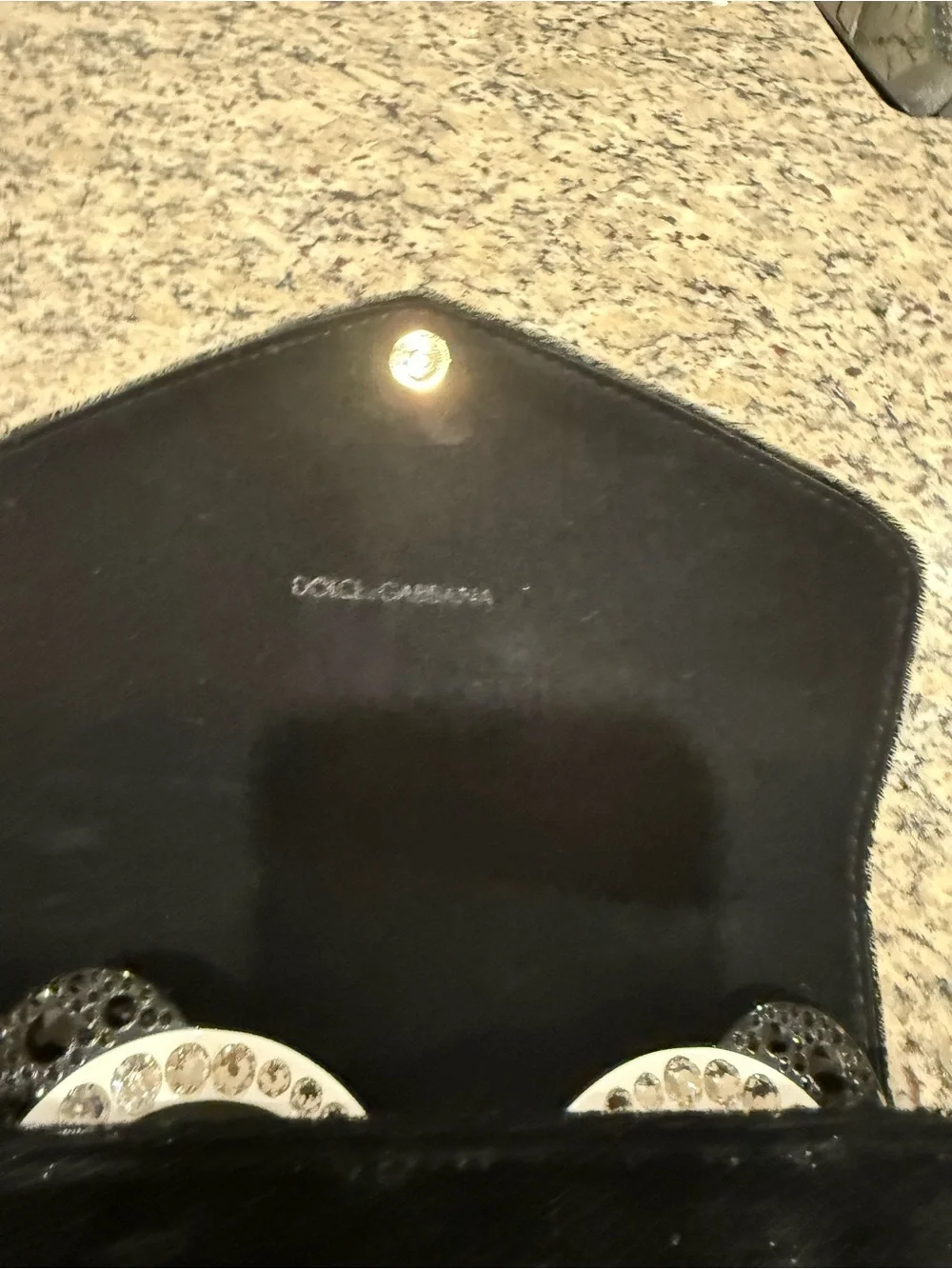 Dolce and Gabbana Panda White Rhinestone Round Sunglasses with Black Lenses
